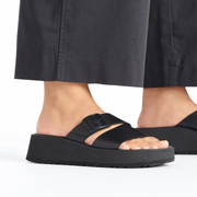 Papillio Almina Exquisite Smooth Leather Black Platform Wedge Sandals