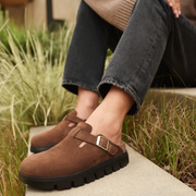 Papillio Boston Chunky Suede Leather Dark Tea Clogs