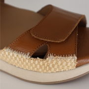 Piesanto 260403 Leather Rafia Adjustable Back Strap Sandal Natural Walnut