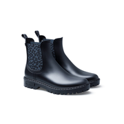 womens black gumboots with leopard print