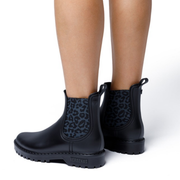 womens black gumboots with leopard print inserts