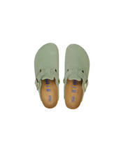 Birkenstock Boston Suede Leather Green Tea Soft Footbed Clogs