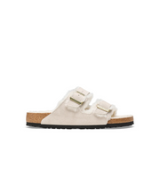 Birkenstock Arizona Suede Leather Shearling Antique White Sandals