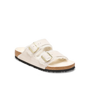 Birkenstock Arizona Suede Leather Shearling Antique White Sandals