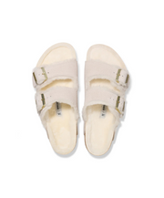 Birkenstock Arizona Suede Leather Shearling Antique White Sandals