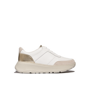 FitFlop F-Mode Leather Suede Metallic Flatform Sneaker Urban White Platino