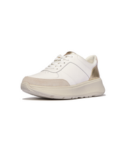 FitFlop F-Mode Leather Suede Metallic Flatform Sneaker Urban White Platino