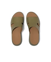 FitFlop F-Mode Raw Edge Leather Flatform H-Bar Slides Camo Green