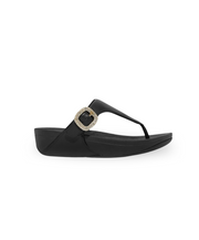 FitFlop Lulu Crystal Buckle Leather Toe Post Sandals Black