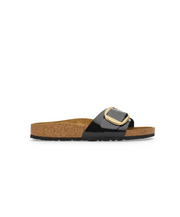 Birkenstock Madrid Big Buckle Birko-Flor Black Patent/Gold Buckle Sandals
