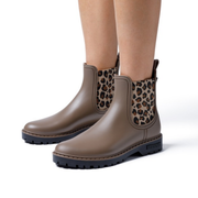 womens leopard print gumboots brown