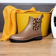womens leopard print gumboots brown