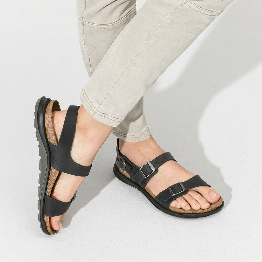 Birkenstock Sonora Cross Town Oiled Leather Black Sandals | Free ...