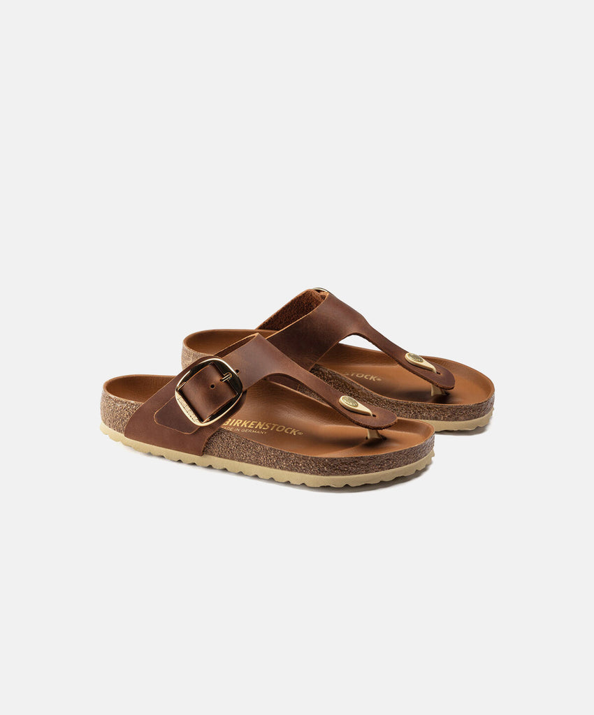 Birkenstock Gizeh Big Buckle Oiled Leather Cognac Sandals | Free ...