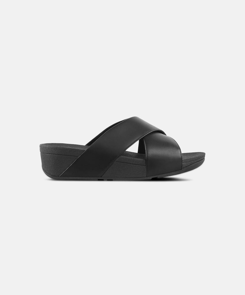 FitFlop Lulu Leather Black Cross Slides | Free Shipping – Bstore