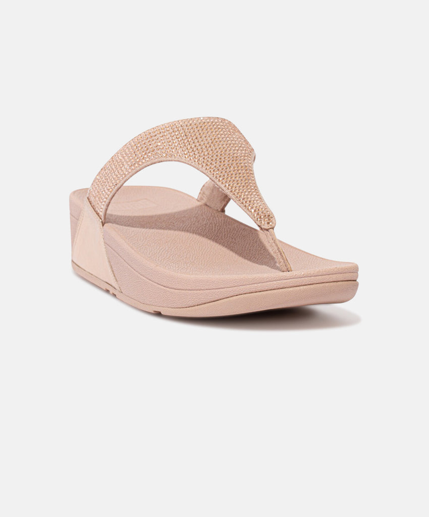 FitFlop Lulu Crystal Embellished Rose Gold Toe Post Sandals | Free ...